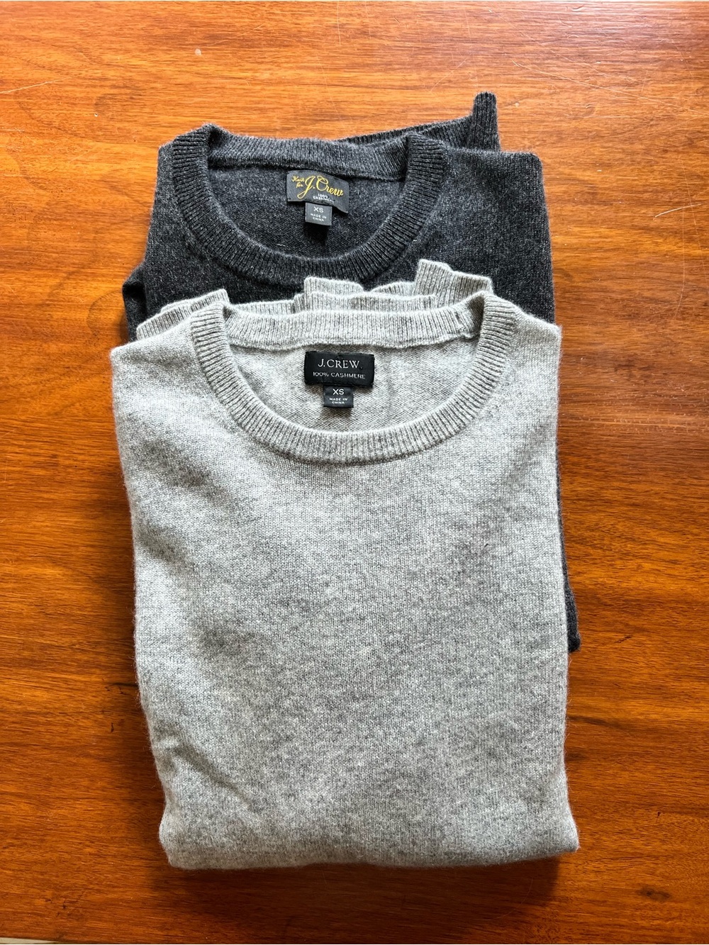 PAIR of J. Crew Men’s 100% Cashmere Gray Crew Neck Sweaters Size XS